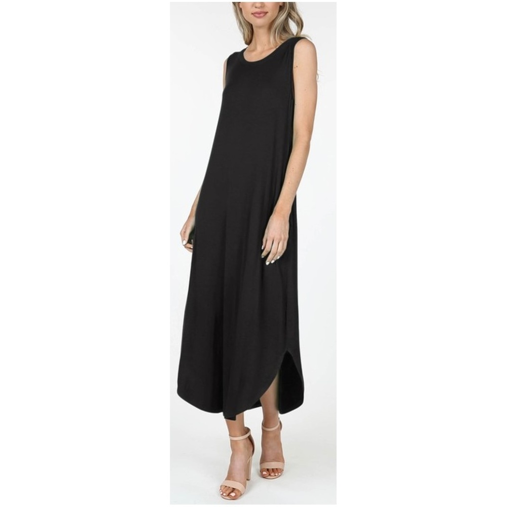 New! Black Maxi Round Hem Tank Dress
